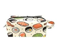 Travel Toiletries Bags Cosmetic Bag for Women Microfiber Leather Makeup Handy Pouch Organiser with Zipper, Salmon and Sushi Rolls