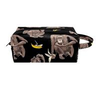Travel Toiletries Bags Cosmetic Bag for Women Microfiber Leather Makeup Handy Pouch Organiser with Zipper, Cute Monkey and Banana Peel Leftover