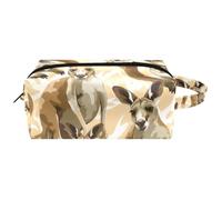 Travel Toiletries Bags Cosmetic Bag for Women Microfiber Leather Makeup Handy Pouch Organiser with Zipper, Kangaroos and a Baby