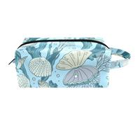 Travel Toiletries Bags Cosmetic Bag for Women Microfiber Leather Makeup Handy Pouch Organiser with Zipper, Sea Shells Oyster Corals