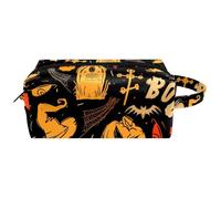 Travel Toiletries Bags Cosmetic Bag for Women Microfiber Leather Makeup Handy Pouch Organiser with Zipper, Halloween Ghost Pumpkin Bat Grave