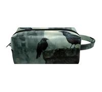 Travel Toiletries Bags Cosmetic Bag for Women Microfiber Leather Makeup Handy Pouch Organiser with Zipper,Halloween Abandoned Castle Crows