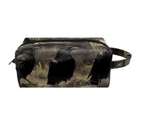 Travel Toiletries Bags Cosmetic Bag for Women Microfiber Leather Makeup Handy Pouch Organiser with Zipper,Ravens on Abandoned House