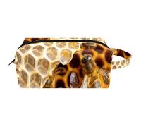 Travel Toiletries Bags Cosmetic Bag for Women Microfiber Leather Makeup Handy Pouch Organiser with Zipper, Honey Bee on The Honeycomb