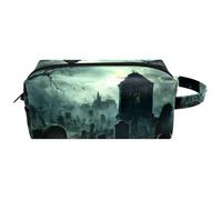 Travel Toiletries Bags Cosmetic Bag for Women Microfiber Leather Makeup Handy Pouch Organiser with Zipper,Creepy Graveyard