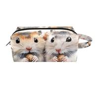 Travel Toiletries Bags Cosmetic Bag for Women Microfiber Leather Makeup Handy Pouch Organiser with Zipper, Two Fat Hamsters
