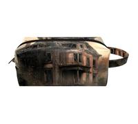 Travel Toiletries Bags Cosmetic Bag for Women Microfiber Leather Makeup Handy Pouch Organiser with Zipper,Crows on Abandoned House