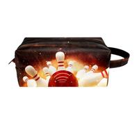 Travel Toiletries Bags Cosmetic Bag for Women Microfiber Leather Makeup Handy Pouch Organiser with Zipper, Bowling Ball Strike hit with Fire