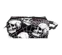 Travel Toiletries Bags Cosmetic Bag for Women Microfiber Leather Makeup Handy Pouch Organiser with Zipper, Skull with Spider Web