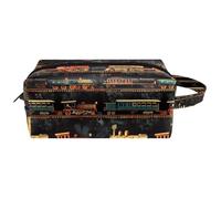 Travel Toiletries Bags Cosmetic Bag for Women Microfiber Leather Makeup Handy Pouch Organiser with Zipper, Retro Train Loading Coal
