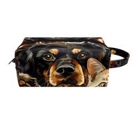 Travel Toiletries Bags Cosmetic Bag for Women Microfiber Leather Makeup Handy Pouch Organiser with Zipper, Dogs and a White Cat