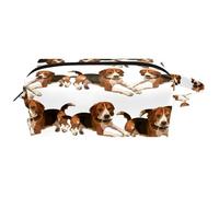 Travel Toiletries Bags Cosmetic Bag for Women Microfiber Leather Makeup Handy Pouch Organiser with Zipper, Beagle Dogs Lying on The Ground