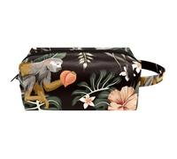 Travel Toiletries Bags Cosmetic Bag for Women Microfiber Leather Makeup Handy Pouch Organiser with Zipper, Monkey Holds Peach on Hibiscus Palm Leave Jungle