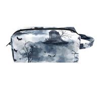 Travel Toiletries Bags Cosmetic Bag for Women Microfiber Leather Makeup Handy Pouch Organiser with Zipper,Halloween Grave Tree Bats