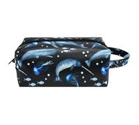 Travel Toiletries Bags Cosmetic Bag for Women Microfiber Leather Makeup Handy Pouch Organiser with Zipper, Whales Jellyfish Sperm Whale Narwhal