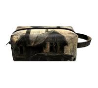 Travel Toiletries Bags Cosmetic Bag for Women Microfiber Leather Makeup Handy Pouch Organiser with Zipper,Flying Crows Abandoned Cabin