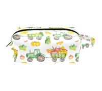 Travel Toiletries Bags Cosmetic Bag for Women Microfiber Leather Makeup Handy Pouch Organiser with Zipper, Harvest Pumpkin Apple Green Tractor
