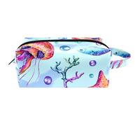 Travel Toiletries Bags Cosmetic Bag for Women Microfiber Leather Makeup Handy Pouch Organiser with Zipper, Jellyfish Starfish Seaweed and Bubbles