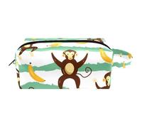Travel Toiletries Bags Cosmetic Bag for Women Microfiber Leather Makeup Handy Pouch Organiser with Zipper, Funny Monkey Animal and Banana