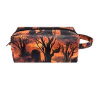 Travel Toiletries Bags Cosmetic Bag for Women Microfiber Leather Makeup Handy Pouch Organiser with Zipper,Dead Tree Graves Full Moon