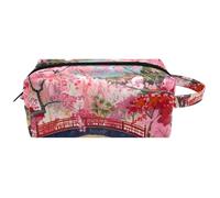 Travel Toiletries Bags Cosmetic Bag for Women Microfiber Leather Makeup Handy Pouch Organiser with Zipper, Blossom Cherry Tree Bridge