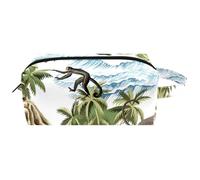 Travel Toiletries Bags Cosmetic Bag for Women Microfiber Leather Makeup Handy Pouch Organiser with Zipper, Monkey Climb on Palm Tree Island