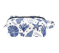 Travel Toiletries Bags Cosmetic Bag for Women Microfiber Leather Makeup Handy Pouch Organiser with Zipper, Sea Shells Starfish Seaweed Coral