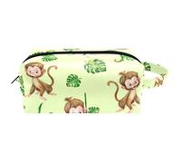 Travel Toiletries Bags Cosmetic Bag for Women Microfiber Leather Makeup Handy Pouch Organiser with Zipper, Baby Monkey in Lianas Palm Leave Jungle