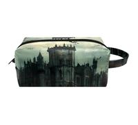 Travel Toiletries Bags Cosmetic Bag for Women Microfiber Leather Makeup Handy Pouch Organiser with Zipper,Abandoned Castle Black Crow