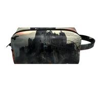 Travel Toiletries Bags Cosmetic Bag for Women Microfiber Leather Makeup Handy Pouch Organiser with Zipper,Dead Tree Abandoned Castle Flying Crows