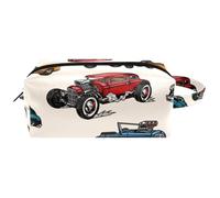 Travel Toiletries Bags Cosmetic Bag for Women Microfiber Leather Makeup Handy Pouch Organiser with Zipper, Vintage American Muscle Cars