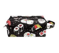 Travel Toiletries Bags Cosmetic Bag for Women Microfiber Leather Makeup Handy Pouch Organiser with Zipper, Salmon Sushi Futomaki Rolls