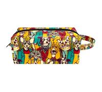 Travel Toiletries Bags Cosmetic Bag for Women Microfiber Leather Makeup Handy Pouch Organiser with Zipper, Crowd People Like Cats and Dogs
