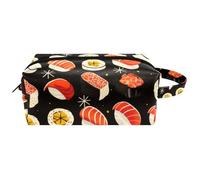 Travel Toiletries Bags Cosmetic Bag for Women Microfiber Leather Makeup Handy Pouch Organiser with Zipper, Salmon Sushi Rolls