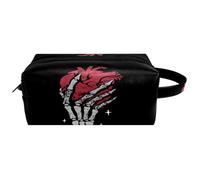 Travel Toiletries Bags Cosmetic Bag for Women Microfiber Leather Makeup Handy Pouch Organiser with Zipper, Skeleton Hand Holds a Heart