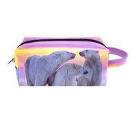 Travel Toiletries Bags Cosmetic Bag for Women Microfiber Leather Makeup Handy Pouch Organiser with Zipper, Polar Bear Family at Sunset