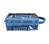 Travel Toiletries Bags Cosmetic Bag for Women Microfiber Leather Makeup Handy Pouch Organiser with Zipper, Dangerous Shark on Ocean