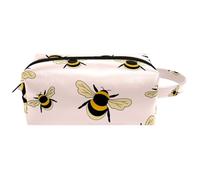 Travel Toiletries Bags Cosmetic Bag for Women Microfiber Leather Makeup Handy Pouch Organiser with Zipper, Cute Bumble Bees Pattern