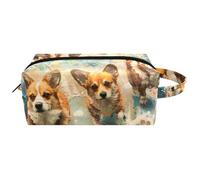 Travel Toiletries Bags Cosmetic Bag for Women Microfiber Leather Makeup Handy Pouch Organiser with Zipper, Three Corgis Playing Together