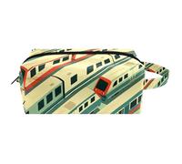 Travel Toiletries Bags Cosmetic Bag for Women Microfiber Leather Makeup Handy Pouch Organiser with Zipper, Trains in The Station