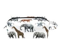 Travel Toiletries Bags Cosmetic Bag for Women Microfiber Leather Makeup Handy Pouch Organiser with Zipper, Giraffe Elephant Tiger Monkey Rhino