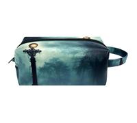 Travel Toiletries Bags Cosmetic Bag for Women Microfiber Leather Makeup Handy Pouch Organiser with Zipper,Creepy Cemetery