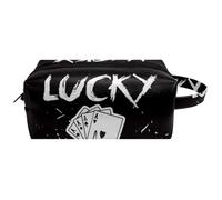 Travel Toiletries Bags Cosmetic Bag for Women Microfiber Leather Makeup Handy Pouch Organiser with Zipper, Lucky Winner Poker Skeleton Hand