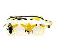 Travel Toiletries Bags Cosmetic Bag for Women Microfiber Leather Makeup Handy Pouch Organiser with Zipper, Bumble Bees Silhouette with Honey Pattern
