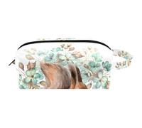 Travel Toiletries Bags Cosmetic Bag for Women Microfiber Leather Makeup Handy Pouch Organiser with Zipper, Watercolor Squirrel and Flowers
