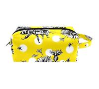 Travel Toiletries Bags Cosmetic Bag for Women Microfiber Leather Makeup Handy Pouch Organiser with Zipper, Bumble Bees and Flowers