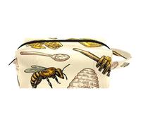 Travel Toiletries Bags Cosmetic Bag for Women Microfiber Leather Makeup Handy Pouch Organiser with Zipper, Honey Bee Hive Honeycomb Bread