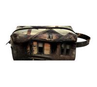Travel Toiletries Bags Cosmetic Bag for Women Microfiber Leather Makeup Handy Pouch Organiser with Zipper,Raven Flying Over Abandoned Cabin