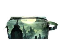Travel Toiletries Bags Cosmetic Bag for Women Microfiber Leather Makeup Handy Pouch Organiser with Zipper,Halloween Grave Full Noon