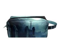 Travel Toiletries Bags Cosmetic Bag for Women Microfiber Leather Makeup Handy Pouch Organiser with Zipper,Creepy Cemetery Moon